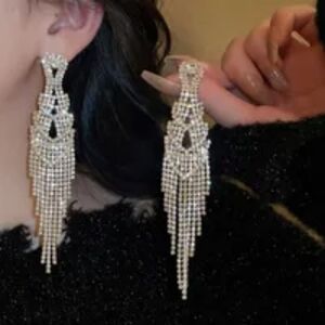 Elegant Silver & Gold Crystal Chandelier Earrings